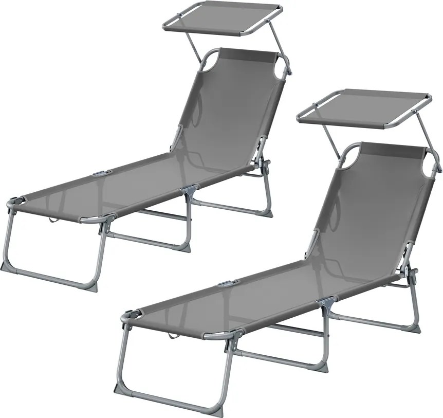 Conjunto de 2 Espreguiçadeiras jardim dobráveis 189 x 53 x 28,5 cm Cinza