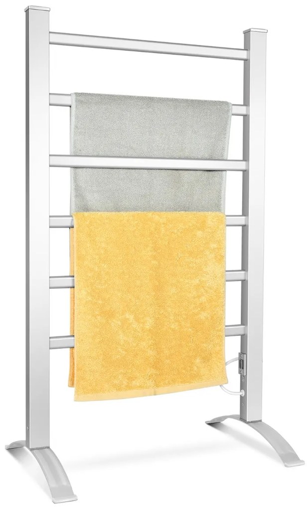 Toalheiro elétrico com 6 barras Aquecedor para aquecer e secar roupa e toalhas 2 em 1 Vertical e de parede 53 x 35 x 90 cm Prateado