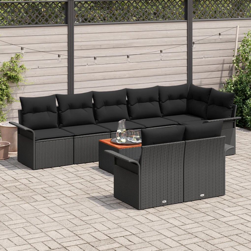 Conjunto de Sofá de Jardim vidaXL 9 Peças com Almofadas Preto Rattan P