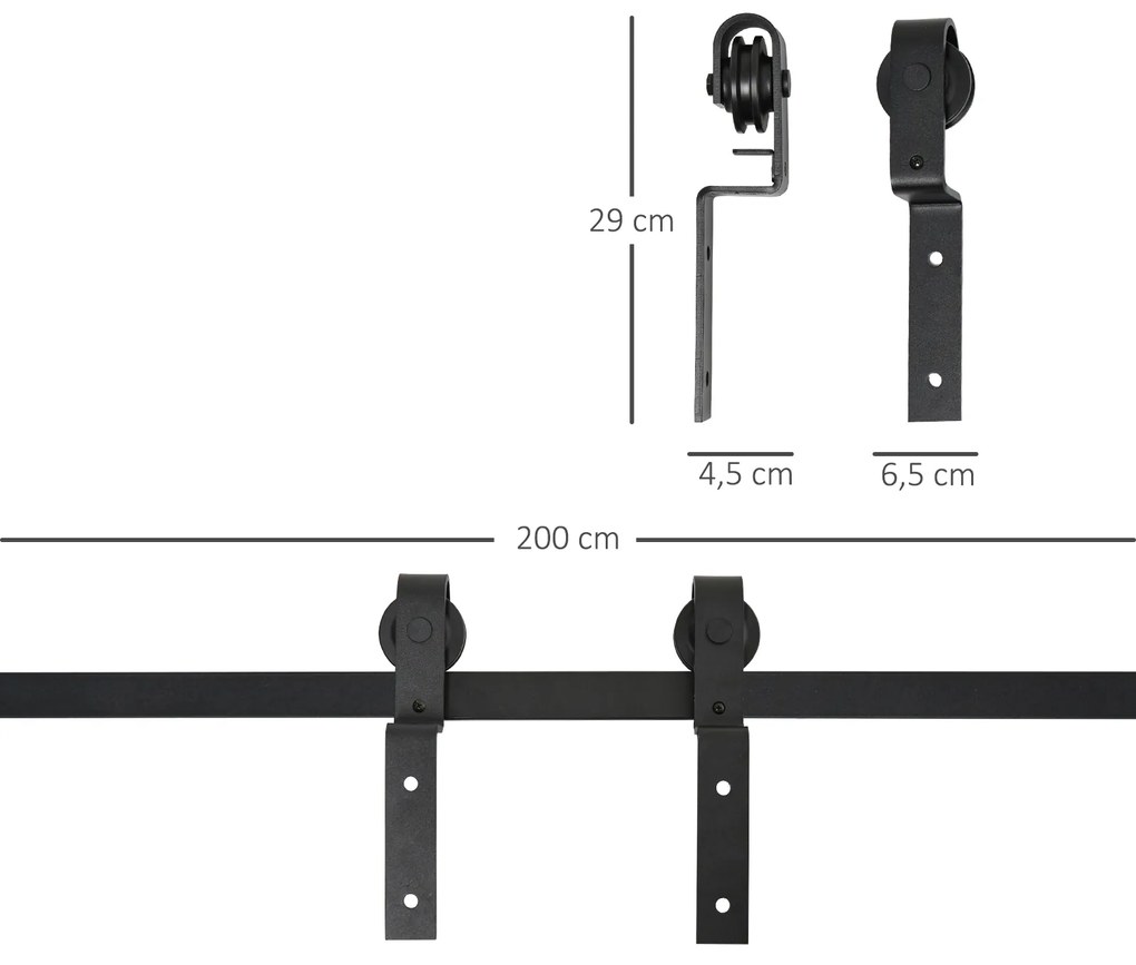 Conjunto de ferragens para porta deslizante dupla Suporta 90 kg 200 cm de comprimento Preto