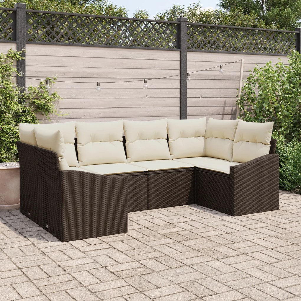 Conjunto de Sofá de Jardim com Almofadas Marrom Rattan Poliéster