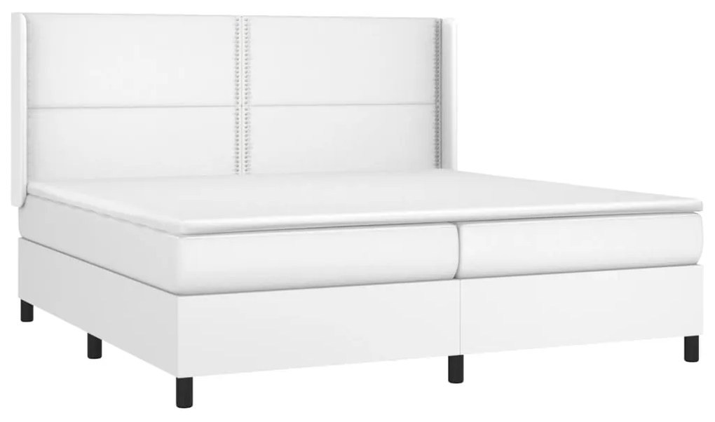 Cama box spring c/colchão/LED 200x200cm couro artificial branco