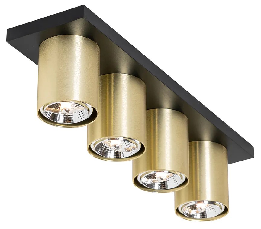Candeeiro de teto moderno preto com dourado 4-luzes - Tubo Moderno