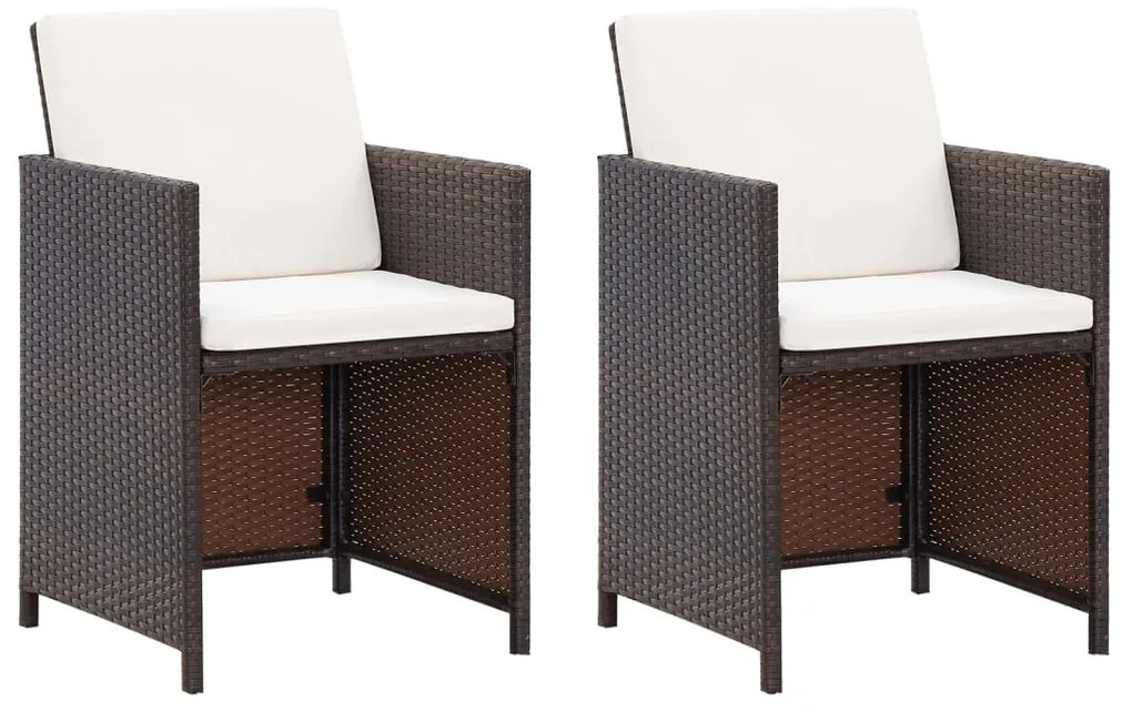 4 pcs conjunto de cadeiras e bancos de jardim vime PE castanho