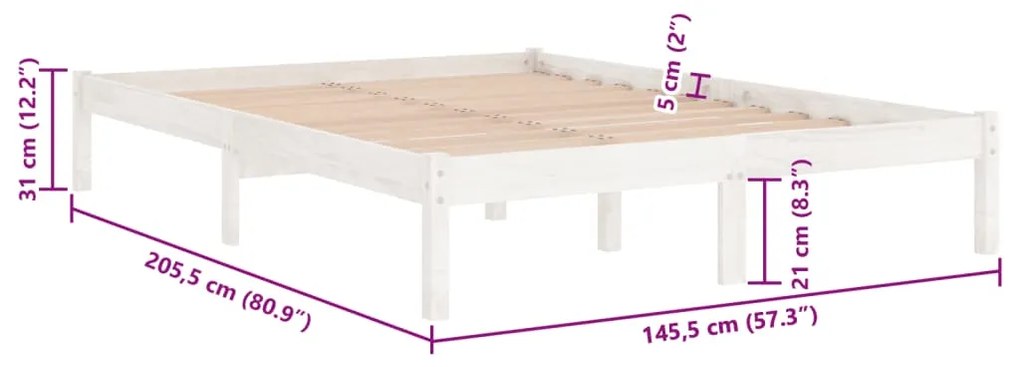 Estrutura de cama 140x200 cm pinho maciço branco
