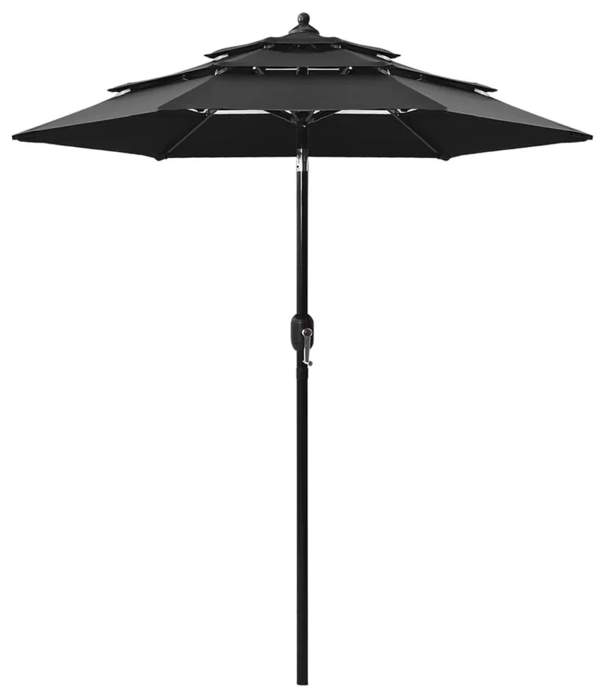 vidaXL Guarda-sol de jardim 3 camadas c/ poste de alumínio 2 m preto