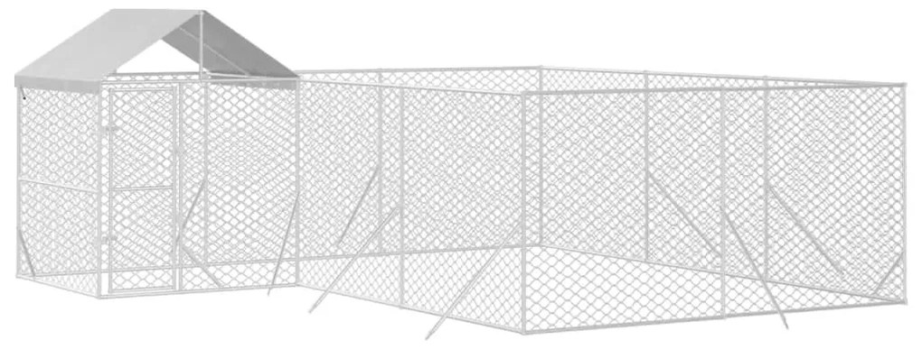 Canil de exterior com teto 6x6x2,5 m aço galvanizado prateado