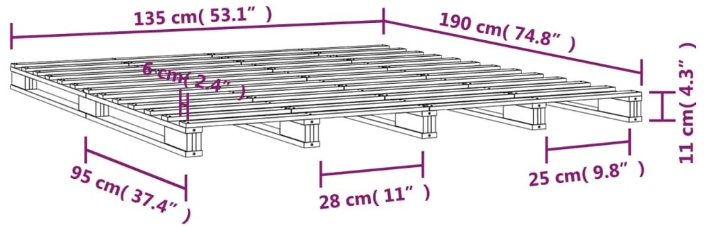 Cama de paletes de casal 135x190 cm pinho maciço preto