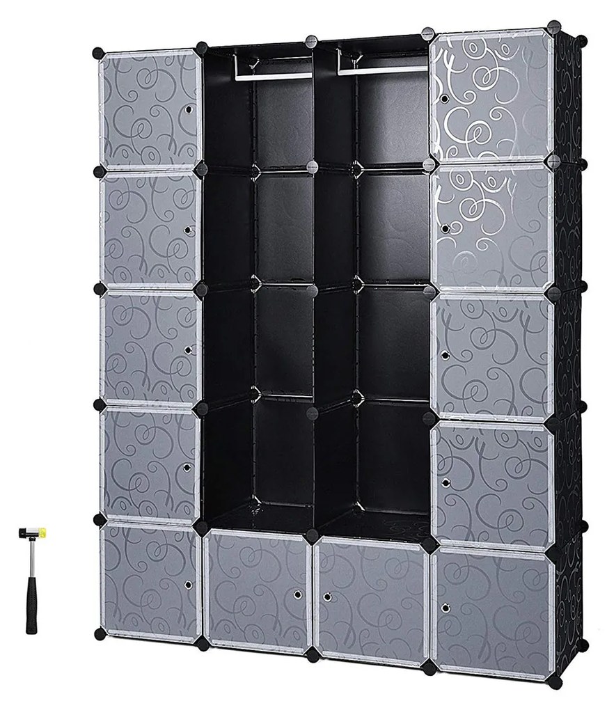Armário de vestuário com duas barras de pendurar roupas. | SONGMICS | 143 x 36 x 178 cm | preto | LPC30H.