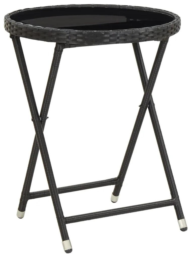 46203 vidaXL Mesa de chá 60 cm vime PE e vidro temperado preto