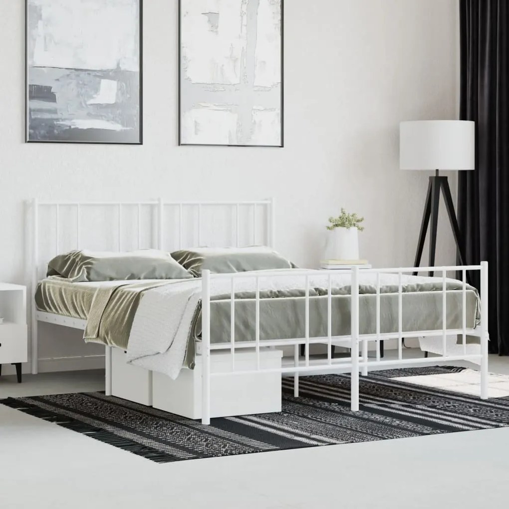 Estrutura de cama com cabeceira e pés 120x200 cm metal branco