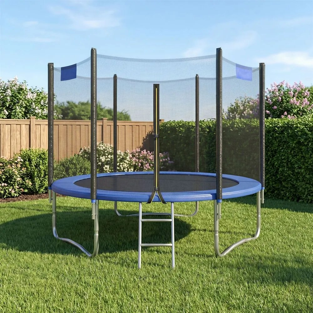 Trampolim 244 cm com rede segurança e escada Preto-Azul