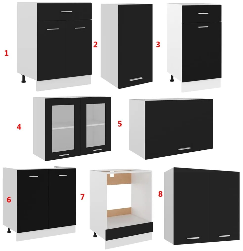 8 pcs conjunto armários de cozinha derivados de madeira preto