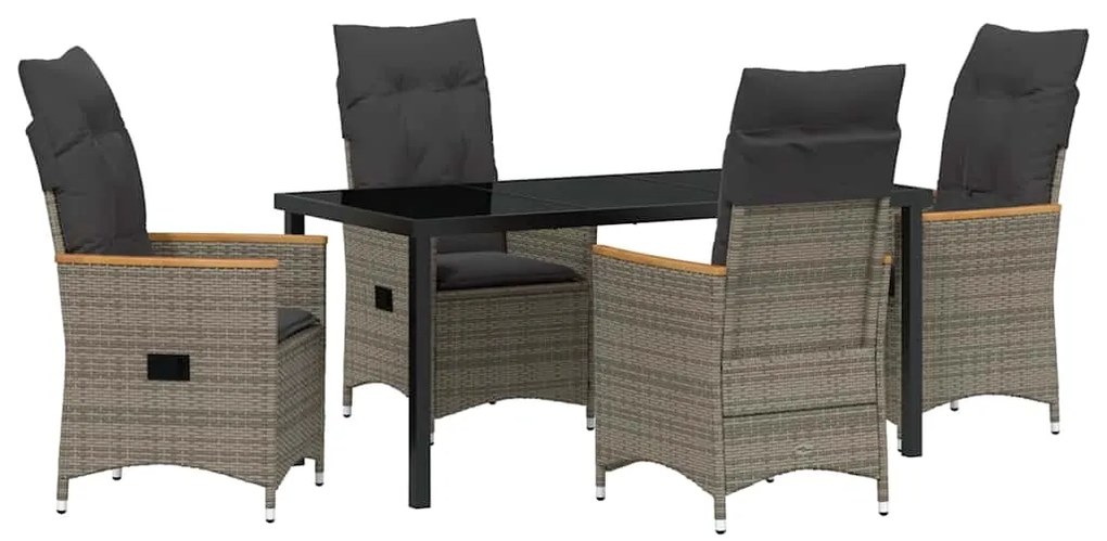 Conjunto de Jantar de Jardim com 5 Peças com Almofadas de Rattan Cinza
