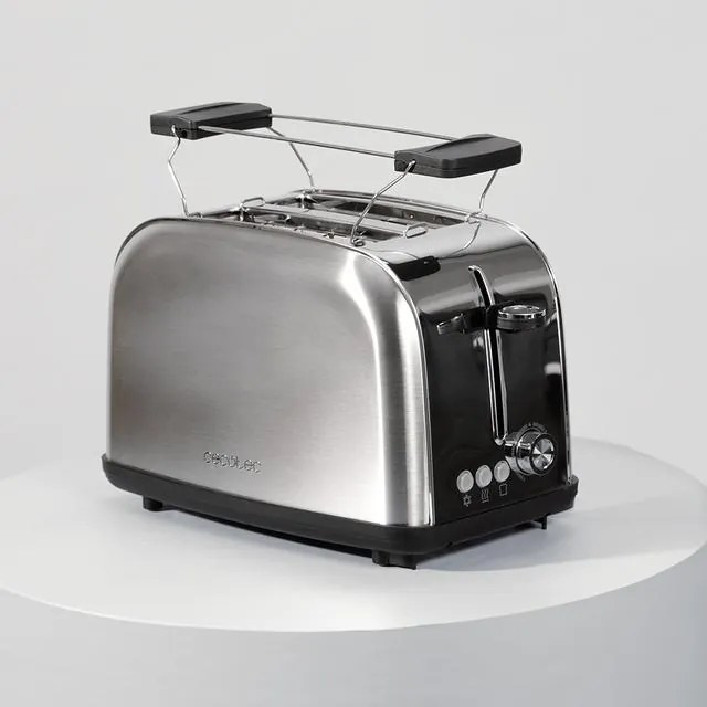 Torradeira vertical Toastin' time 850 Inox Steel com dupla ranhura curta e suporte para pão
