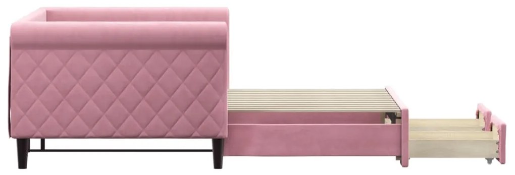 Sofá-cama com gavetão e gavetas 90x200 cm veludo rosa