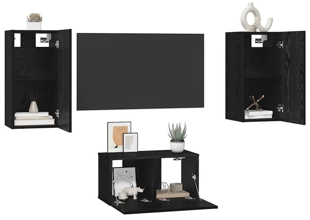 Conjunto de móvel de TV 3 pcs Carvalho Preto 60 x 30 x 30.5 cm