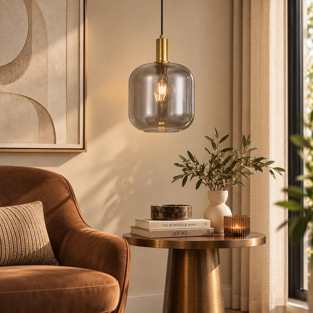 Design hanglamp messing met smoke glas voor railsysteem 1-fase - Iconic Zuzanna