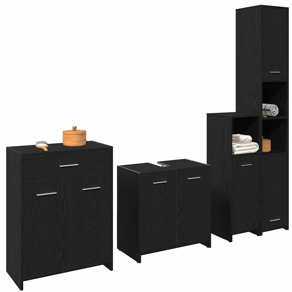 Conjunto de Móveis de Casa de Banho vidaXL 4 Peças Carvalho Preto Made
