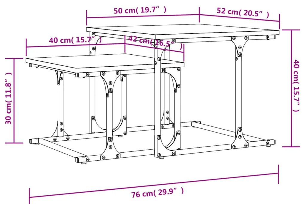 Mesa de centro de encastrar 2 pcs deriv. madeira cinza sonoma
