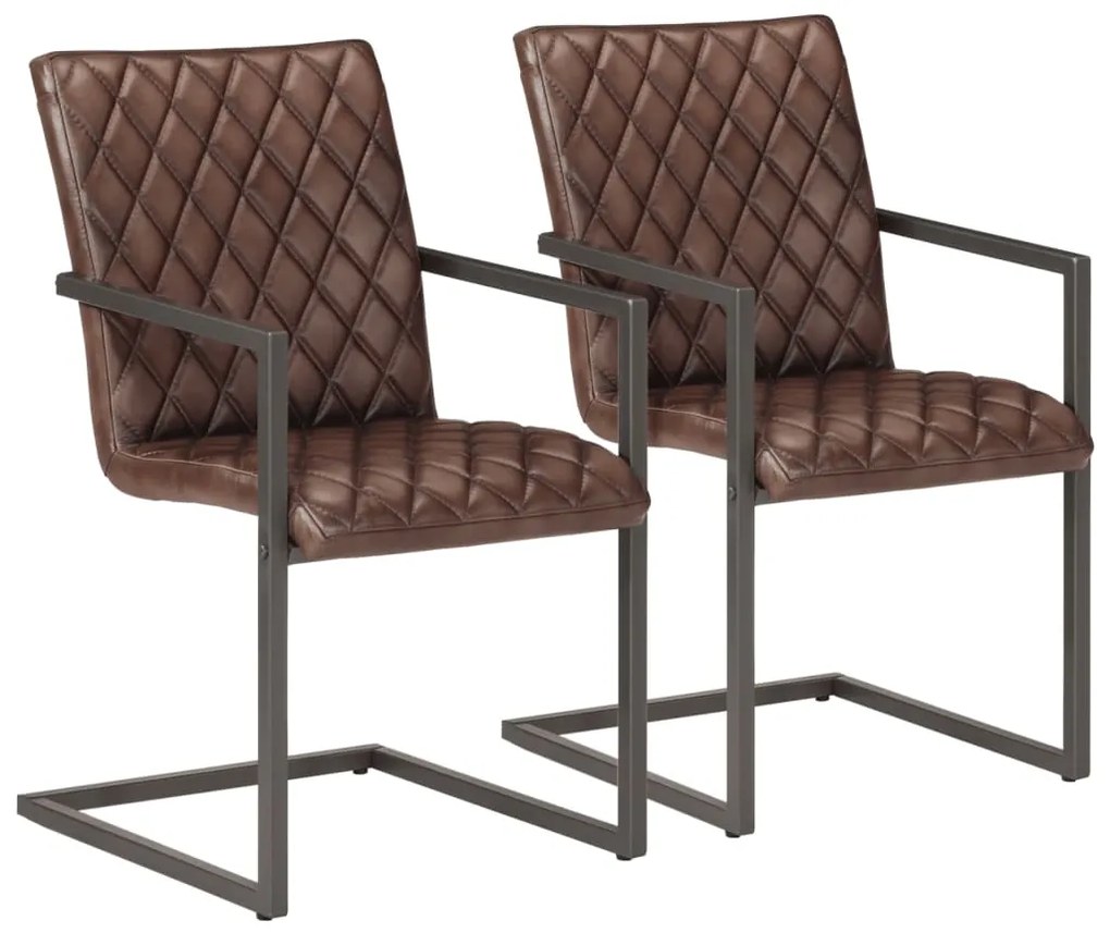 Cadeiras de jantar cantilever 2 pcs couro genuíno castanho
