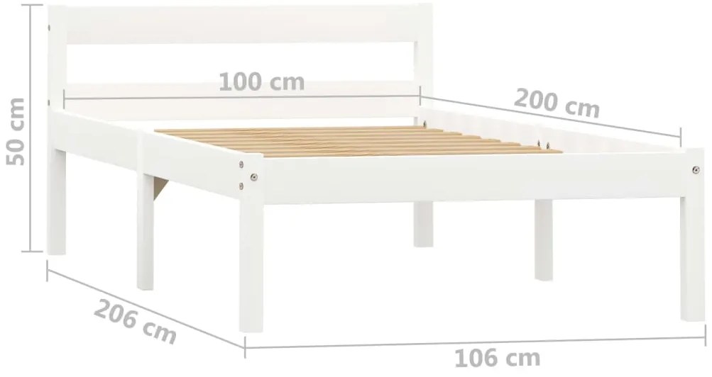 Estrutura de cama 100x200 cm madeira pinho maciço branco
