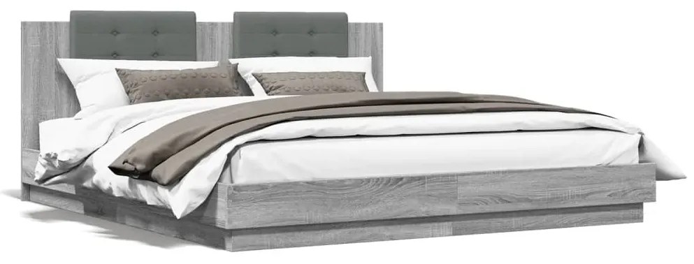 vidaXL Estrutura de cama c/ cabeceira derivados madeira cinza sonoma