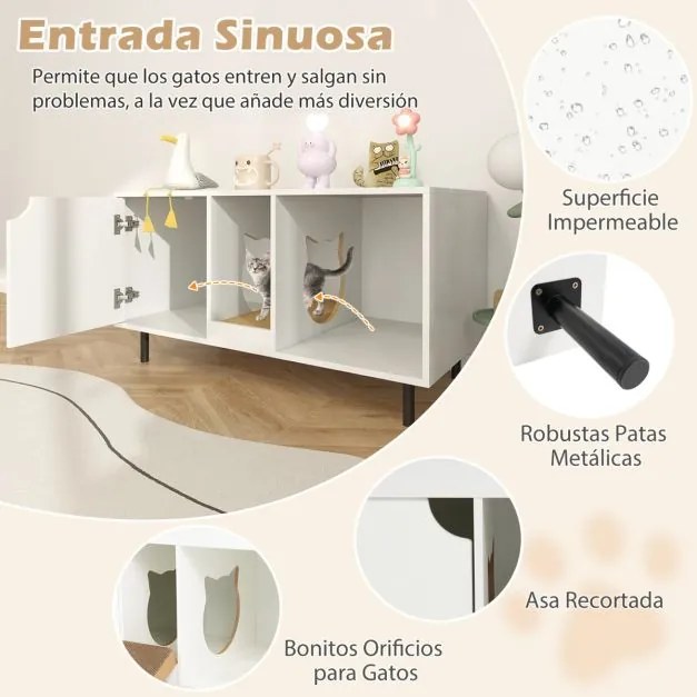 Caixa de areia para 2 gatos 100 cm com tábua de raspar amovível 100 x 52 x 55 cm Branca
