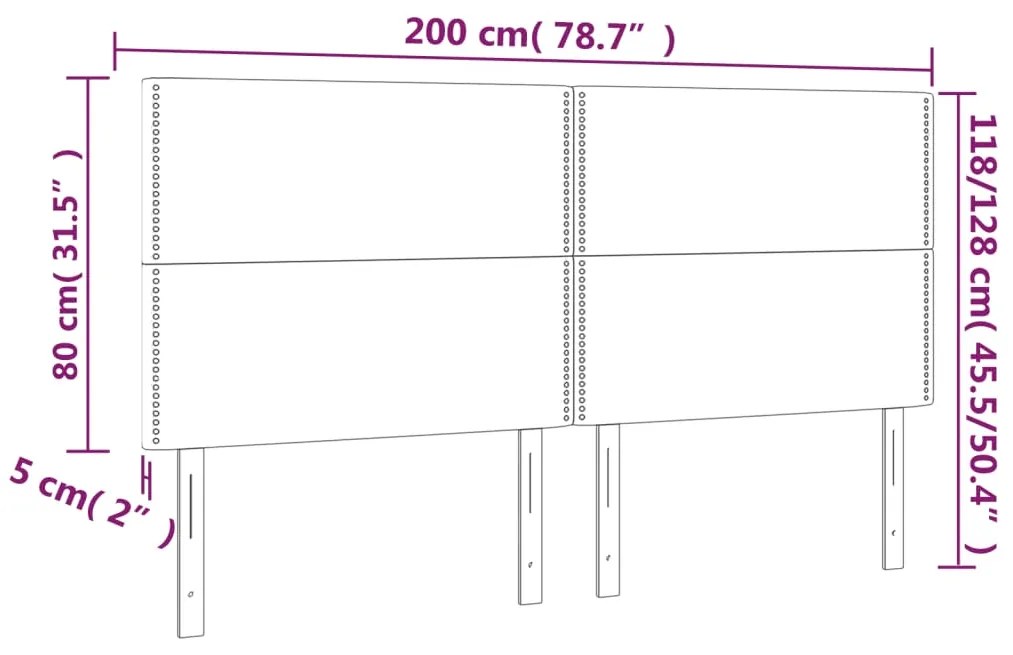 Cabeceira de cama 4 pcs tecido 100x5x78/88 cm cinzento-claro