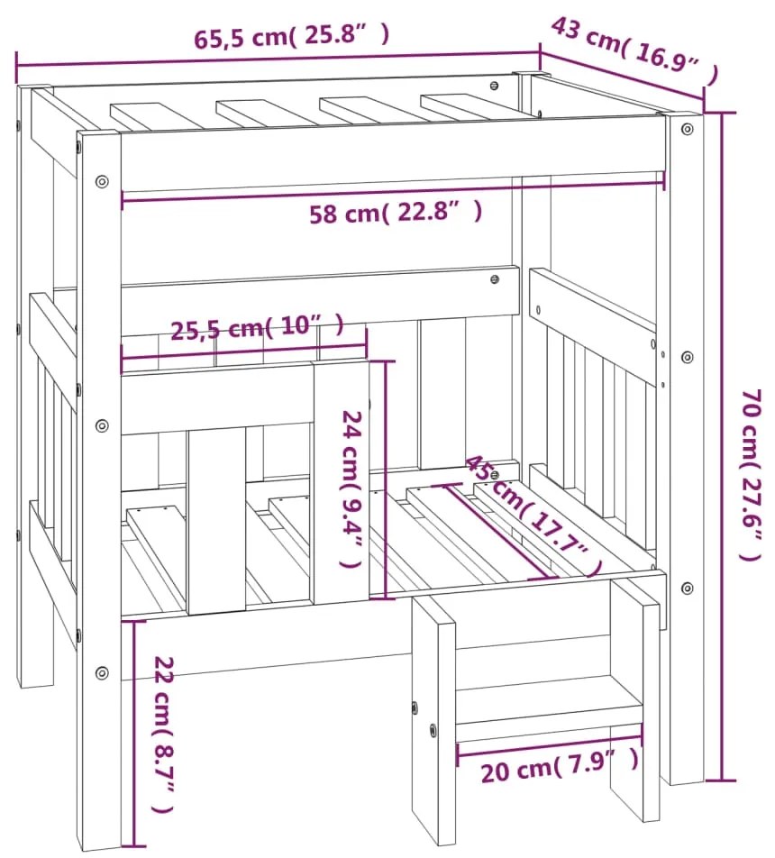 Cama para cães 65,5x43x70 cm madeira de pinho maciça branco