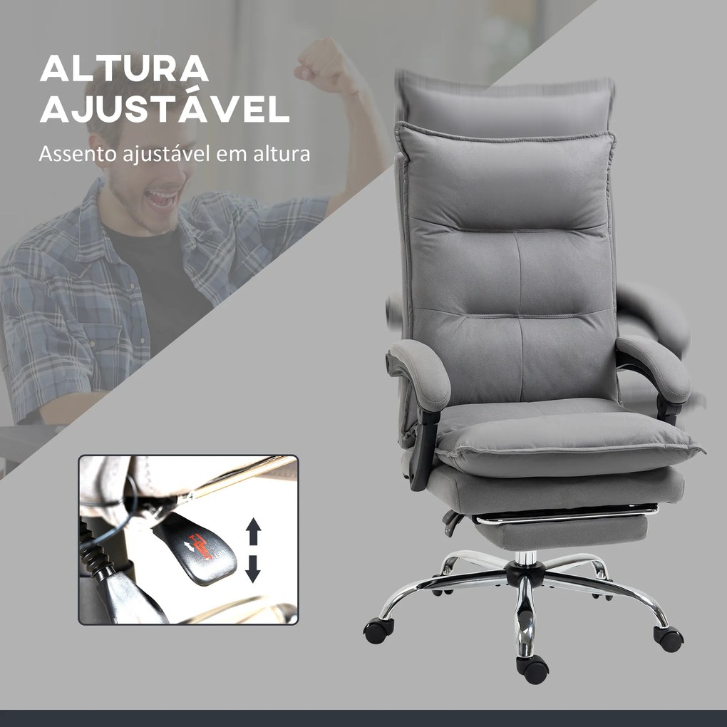 Cadeira de Escritório com 6 Pontos de Massagem e 5 Modos Reclinável com Função de Aquecimento 66x74x114-121,5 cm Cinza