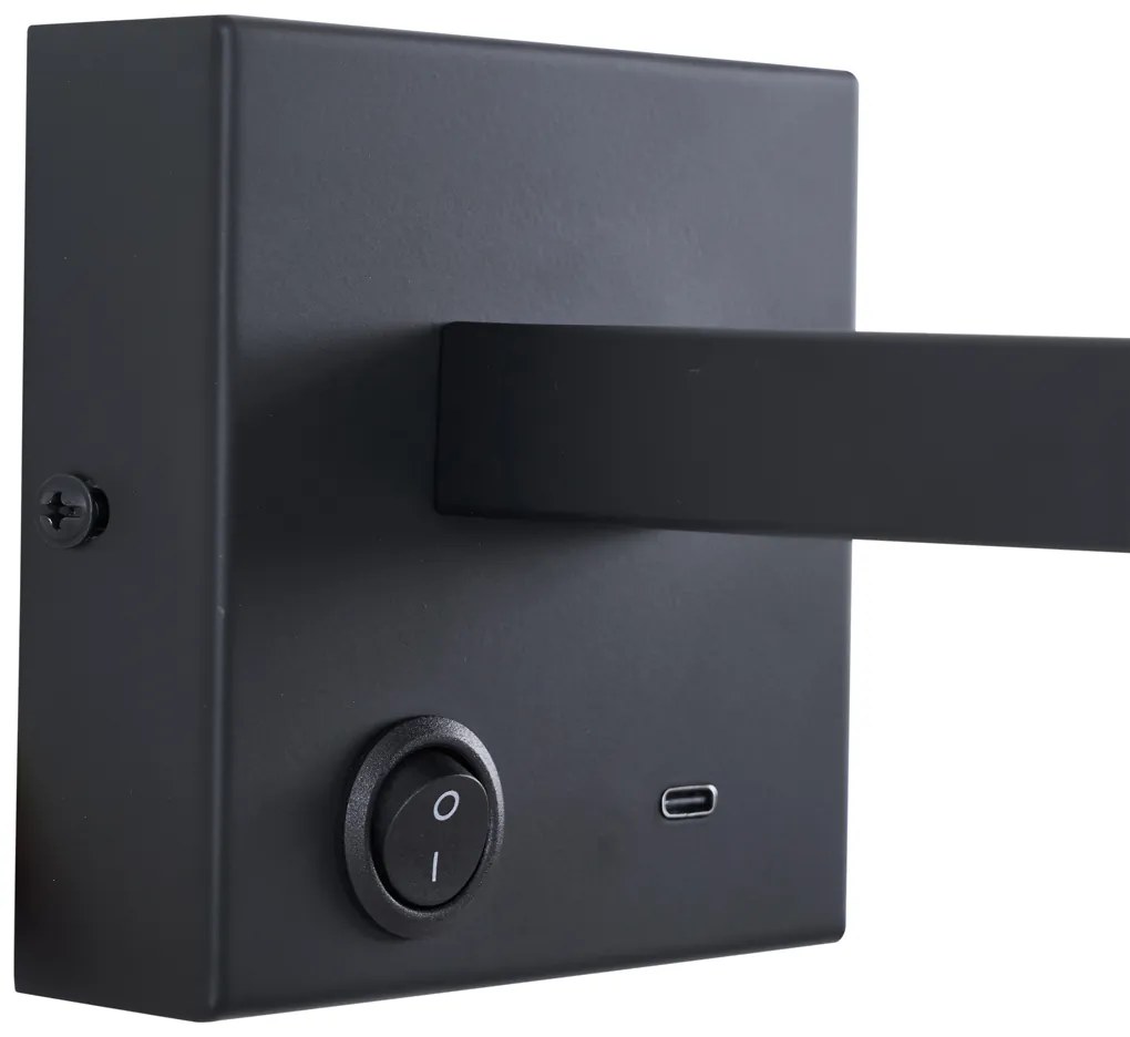 Candeeiro de parede moderno preto com USB-C inclinável - Rex