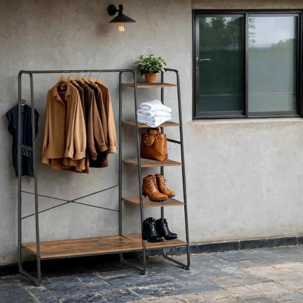 Guarda Roupa aberto com 5 níveis 45 x 120 x 160 cm castanho vintage-preto