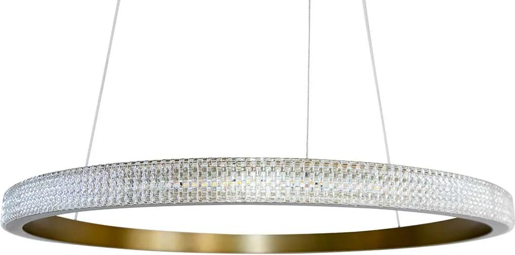 Candeeiro circular dourado com fita de led e cristais acrílicos