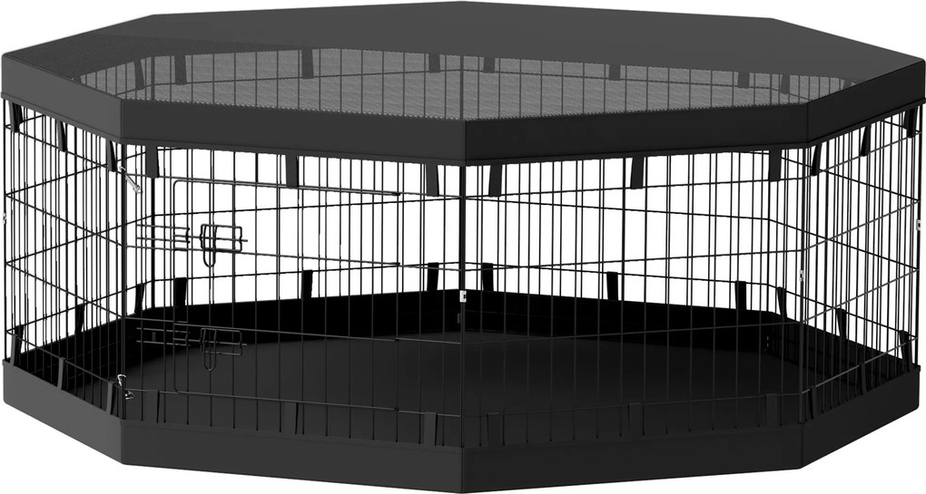Parque para cães com 8 painéis dobráveis 61 cm (L) x 61 cm (A) e porta para cachorros, em aço preto