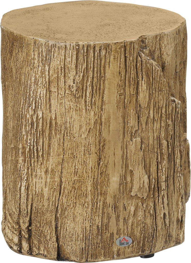 HOMCOM Mesa de Apoio Efeito Toco de Árvore Pés Niveladores 37 cm x 37 cm x 43 cm Betão Castanho | Aosom Portugal
