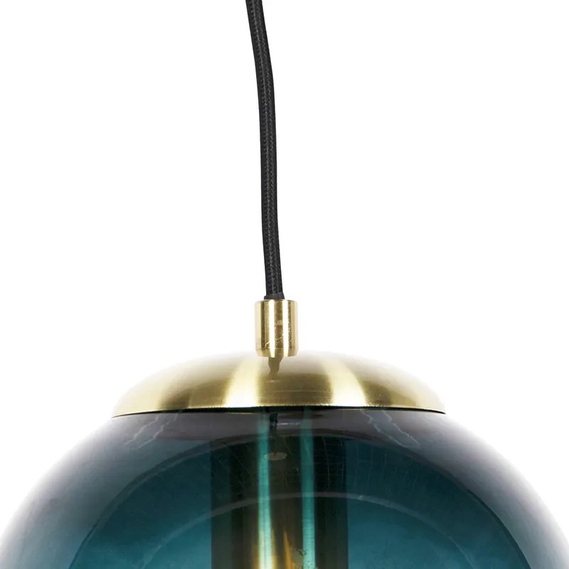 Candeeiro de suspensão Art Déco em latão com vidro azul oceano 20 cm - Pallon Art Deco