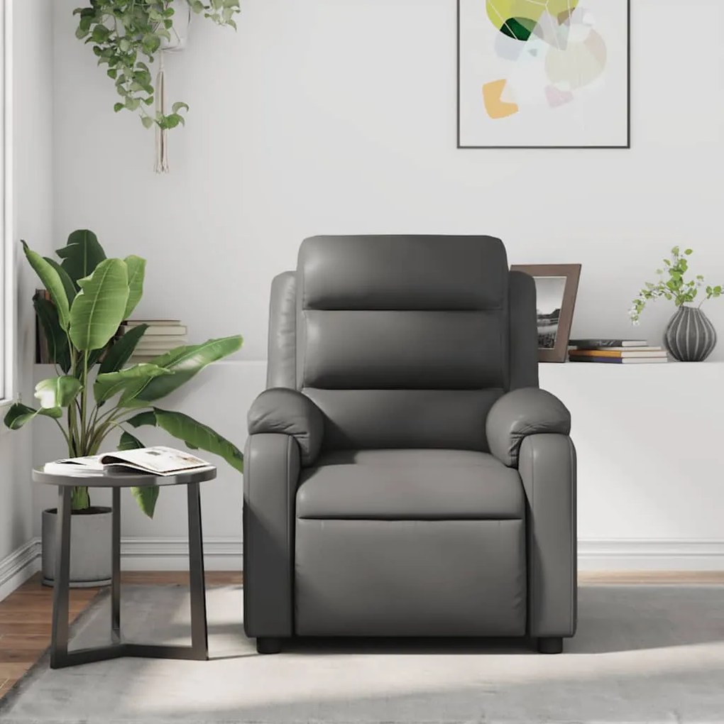 Poltrona de massagens reclinável couro artificial cinzento