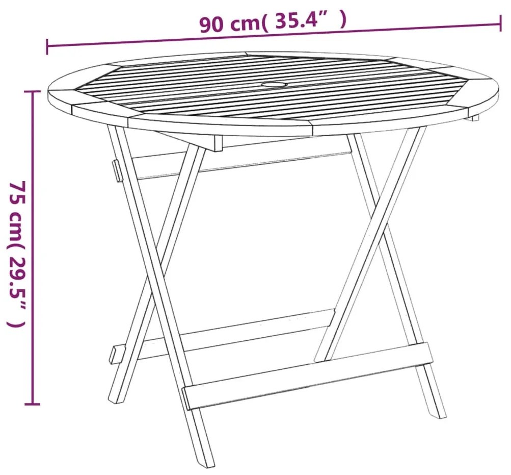 Mesa de jardim dobrável Ø 90x75 cm madeira de acácia maciça