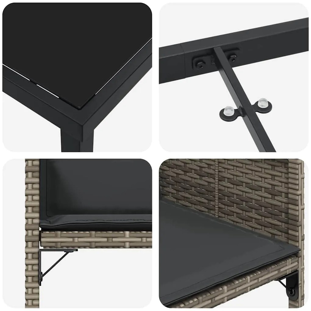 Conjunto de Jantar de Jardim de 5 Peças com Almofadas Cinza em Rattan