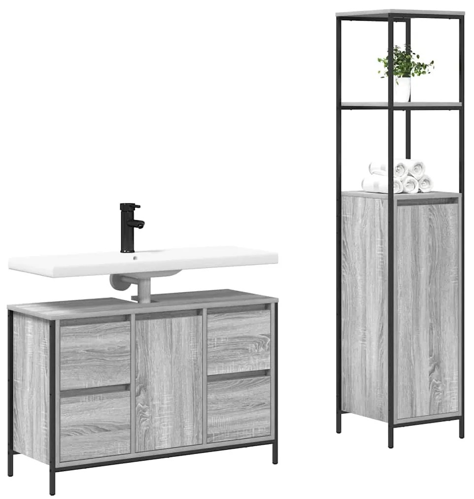 Conjunto de Móveis para Banheiro 2 Peças vidaXL Cinza Sonoma Madeira E