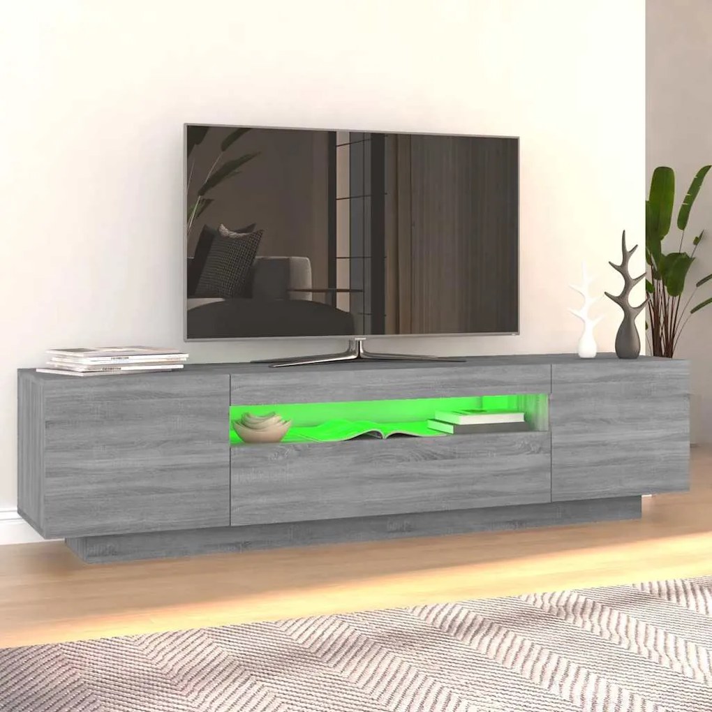 Móvel de TV com luzes LED 160x35x40 cm sonoma cinzento