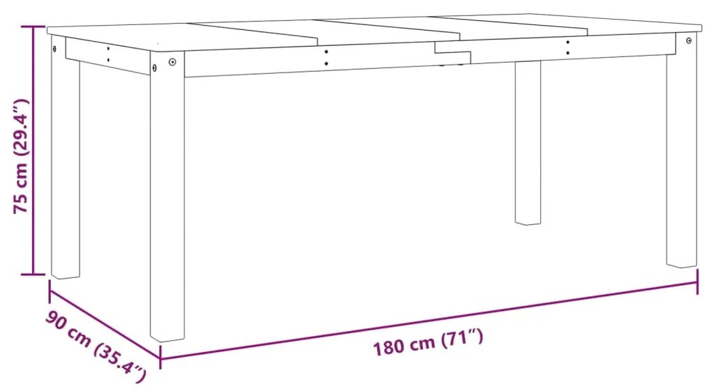 Mesa de jantar Panama 180x90x75 cm madeira de pinho maciça