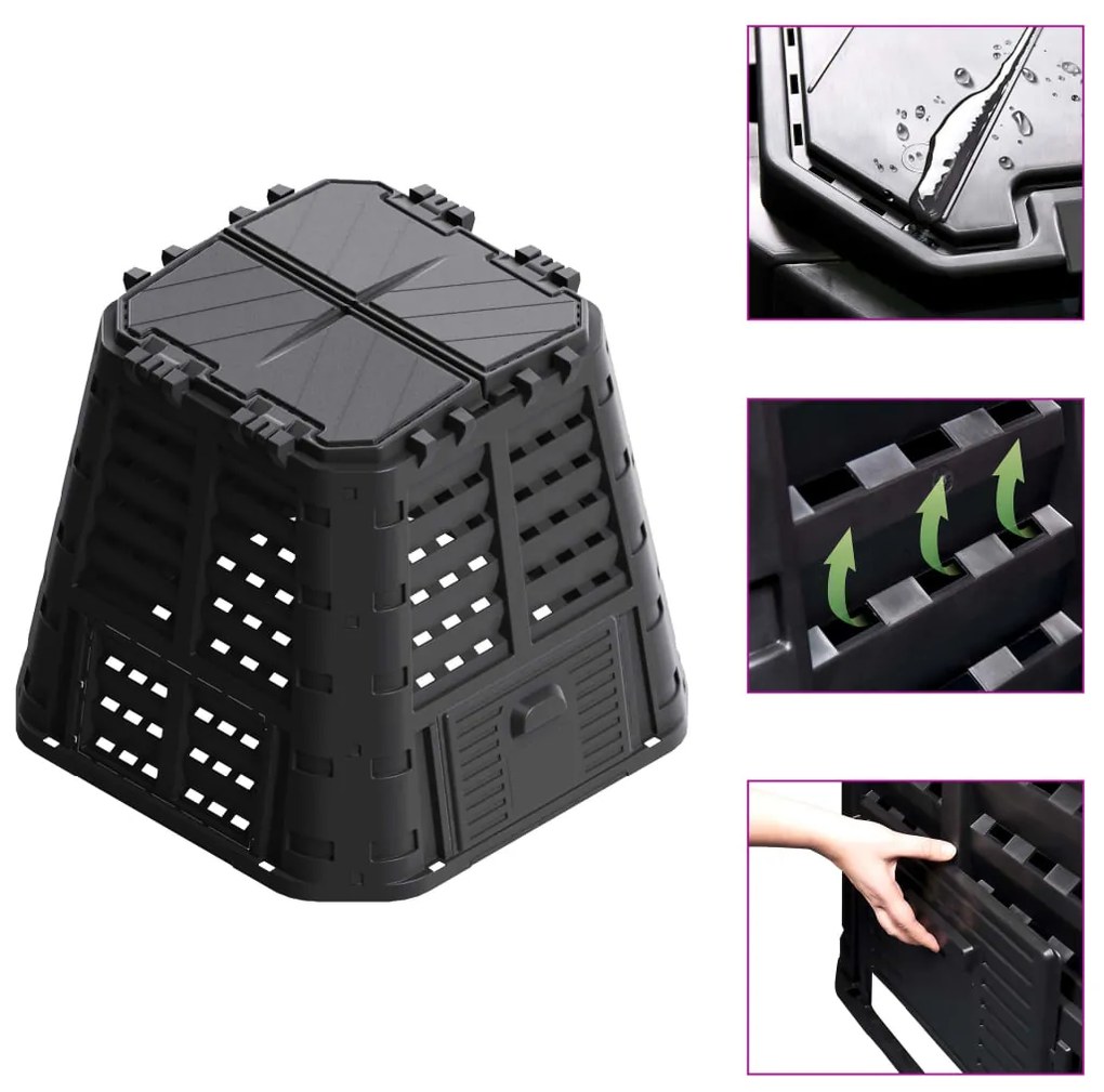 vidaXL Caixote de compostagem para jardim 93,3x93,3x80 cm 480 L preto