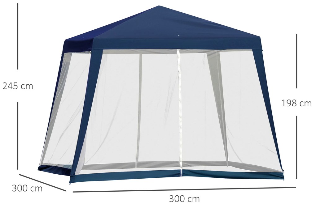 Tenda de Jardim 3x3m Tenda com 4 Partes Laterais Rede Mosquiteira com Fecho Proteção UV para Patio Azul