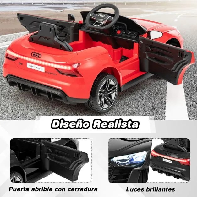 Carro elétrico para crianças Audi RS E-tron GT Licenciado 12V com controlo remoto e luzes LED 104 x 58 x 41 cm Vermelho