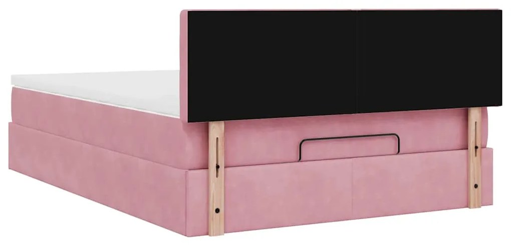 Estrutura de cama otomana com colchão 140x190 cm veludo rosa