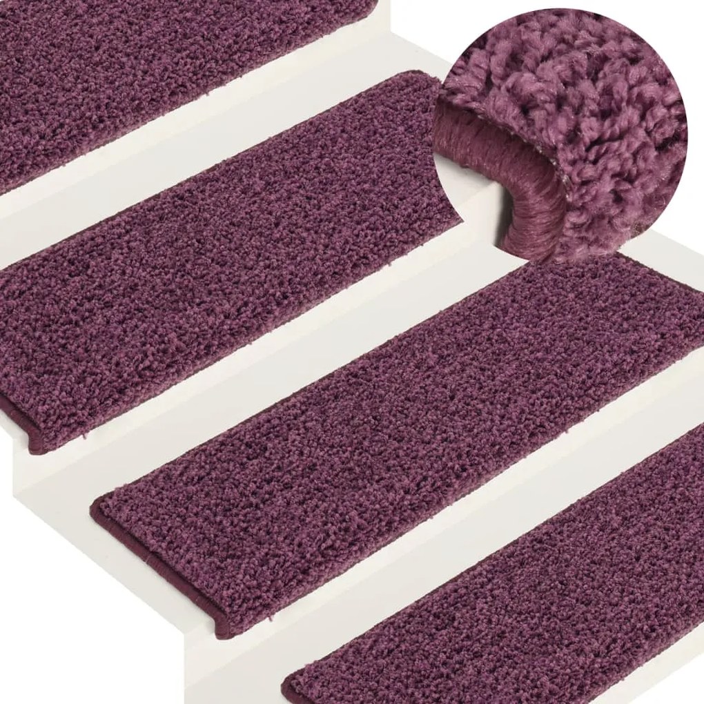 Tapete/carpete para degraus 15 pcs 65x21x4 cm roxo-escuro