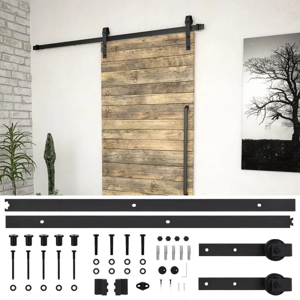 Kit de ferragens para porta deslizante 183 cm aço preto