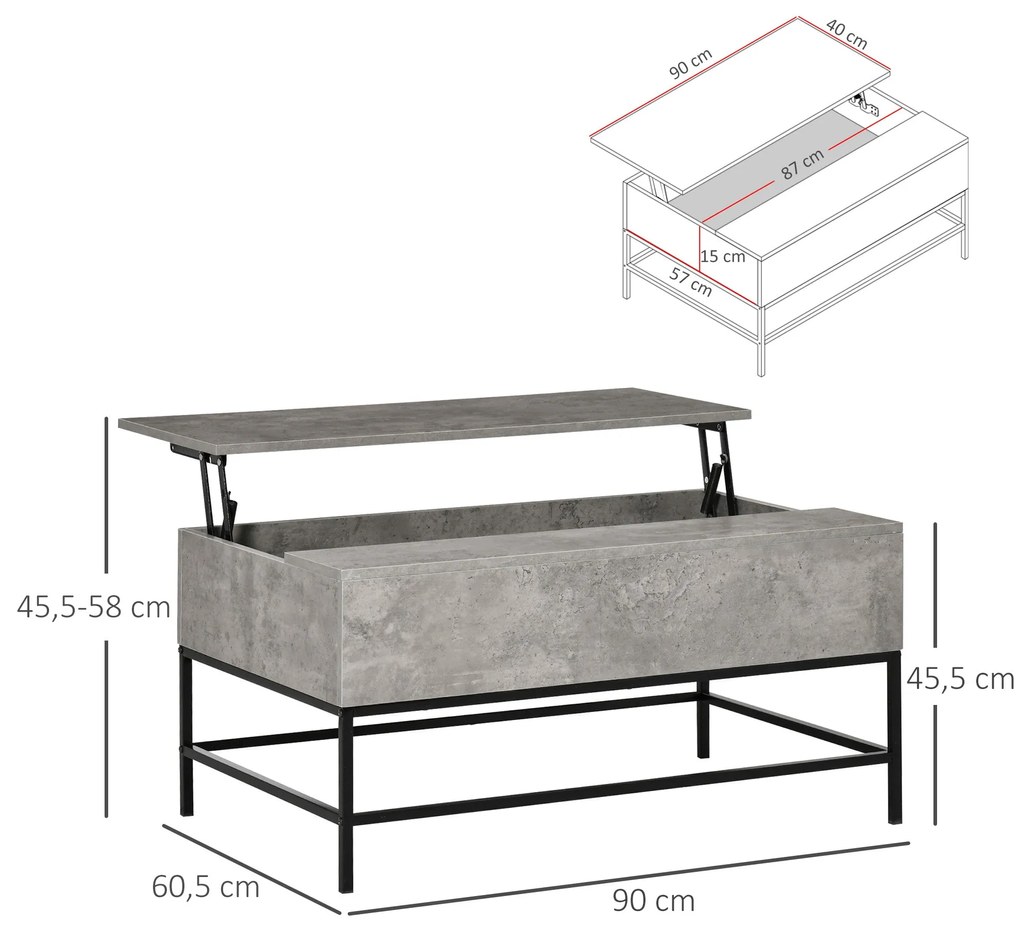 Mesa de Centro Elevável "Arvik" – Com Armazenamento Oculto e Pés Metál